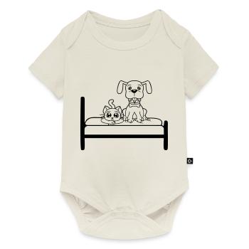 Lit pour chien Chat Deux amis Équipe Chaton 2 Équipage - Body à manches courtes Premium Bébé - blanc cassé - Devant