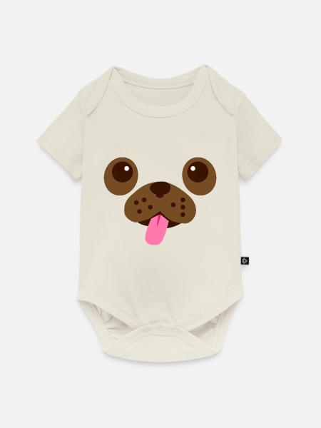 Mops-Gesicht - Baby Premium Kurzarmbody - Naturweiß