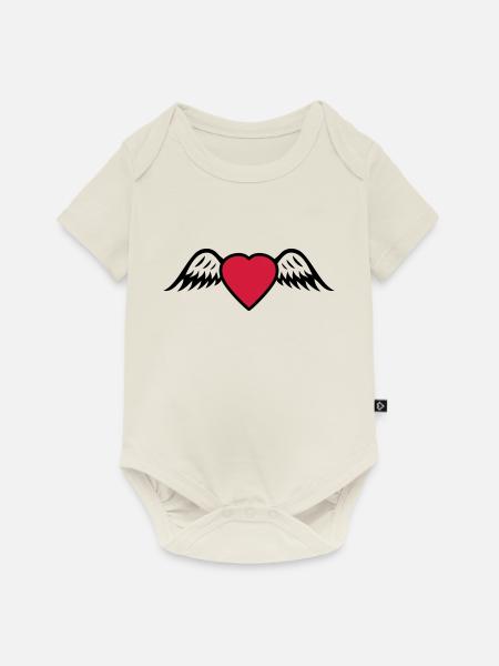 Herz Flügel - Baby Premium Kurzarmbody - Naturweiß