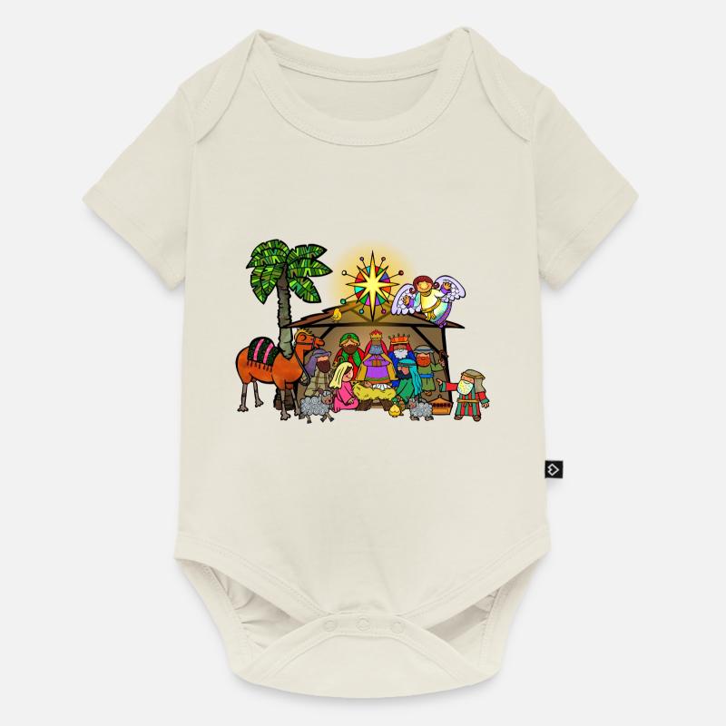 Weihnachtskrippe - Baby Premium Kurzarmbody - Naturweiß