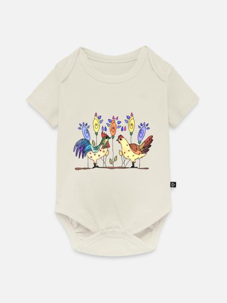 Henne und Hahn - Baby Premium Kurzarmbody - Naturweiß