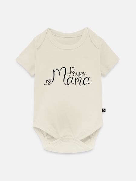 Power Mama Schwarz - Baby Premium Kurzarmbody - Naturweiß