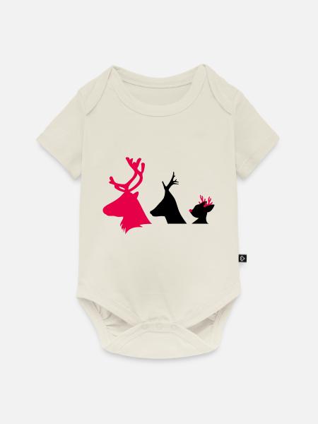 Weihnachtliche Hirschköpfe - Baby Premium Kurzarmbody - Naturweiß