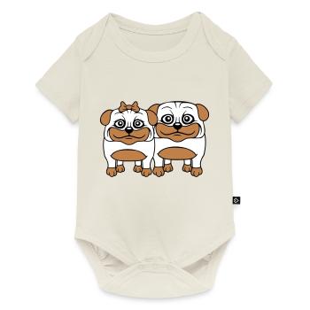 2 chiens Carlin Homme Femme Couple Deux Amoureux Amour - Body à manches courtes Premium Bébé - blanc cassé - Devant