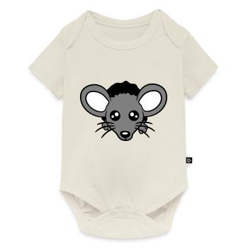 Maus Wand Loch Mauseloch Guckt Süß Lustig Comic - Baby Premium Kurzarmbody - Naturweiß - Vorne