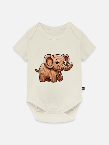 holz elefant - Baby Premium Kurzarmbody - Naturweiß