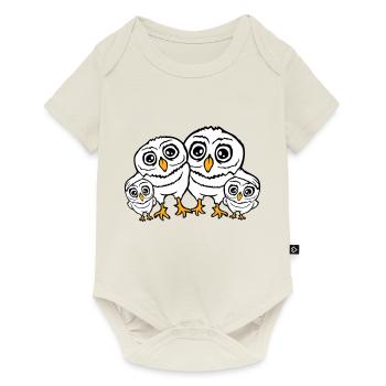 4 Owls Dad Mom Child Baby Family Mother Father - Baby Premium short-sleeve bodysuit - off white - Front