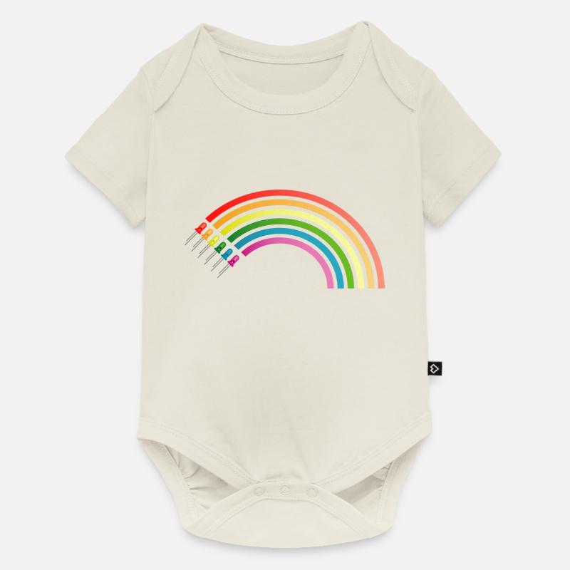 Regenbogen LED - Baby Premium Kurzarmbody - Naturweiß