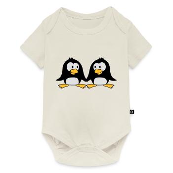 2 amateurs de mignons pingouins en amour couple am - Body à manches courtes Premium Bébé - blanc cassé - Devant