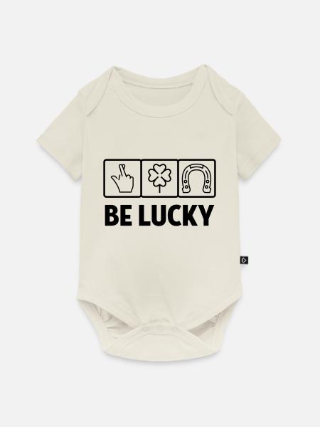 Glück / Glücklicher / Luck / Lucky - Baby Premium Kurzarmbody - Naturweiß