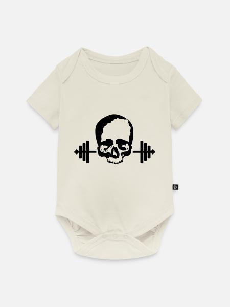 Langhanteln mit Totenkopf / Barbells with skull - Baby Premium Kurzarmbody - Naturweiß
