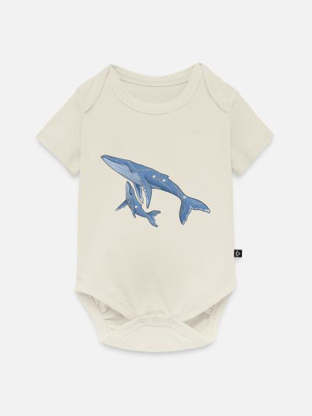 Buckelwale mit Goldmuster - Baby Premium Kurzarmbody - Naturweiß
