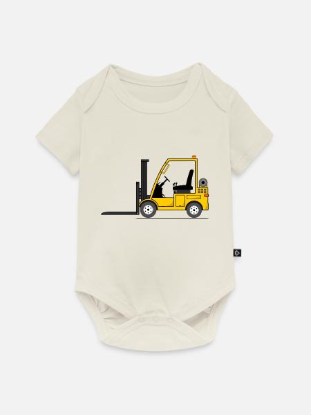 Stapler Gabelstabler Gelb - Baby Premium Kurzarmbody - Naturweiß