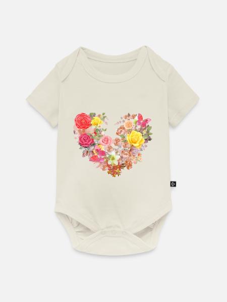 blüte,herz,blumenherz,blumen,rot - Baby Premium Kurzarmbody - Naturweiß