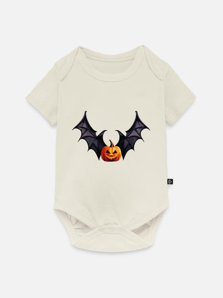 Fledermaus-Kürbiskopf mit schaurigen Flügeln - Baby Premium Kurzarmbody - Naturweiß