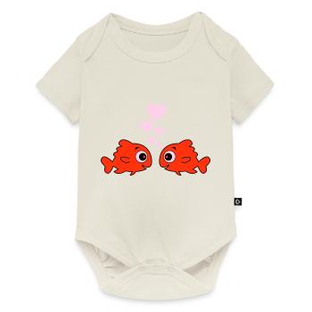 Bande dessinée Poissons amoureux - Body à manches courtes Premium Bébé - blanc cassé - Devant