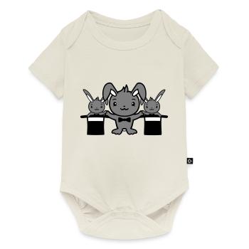 Bunnies Wizard Chapeau Haut de forme Enfants 2 Bébés Magie - Body à manches courtes Premium Bébé - blanc cassé - Devant