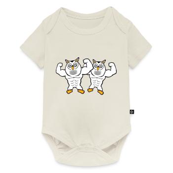 2 Owls Bodybuilders Muscles Biceps Poses Gym Rat - Baby Premium short-sleeve bodysuit - off white - Front