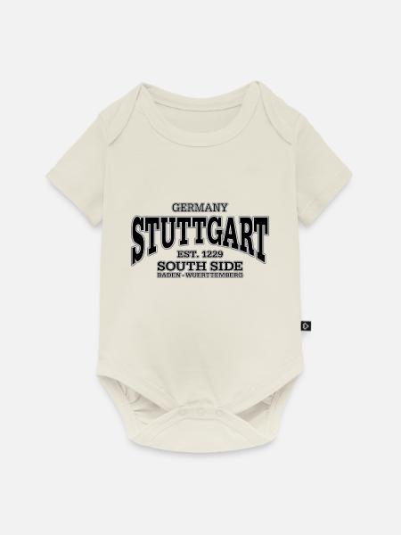 Stuttgart (black) - Baby Premium Kurzarmbody - Naturweiß