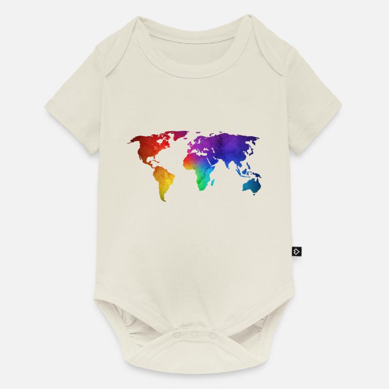 Conception de carte du monde/globe avec la couleur funky d’arc-en-ciel - Body à manches courtes Premium Bébé - blanc cassé