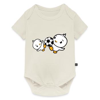 2 Birds Playing Soccer Together Fun Ball Sports - Baby Premium short-sleeve bodysuit - off white - Front