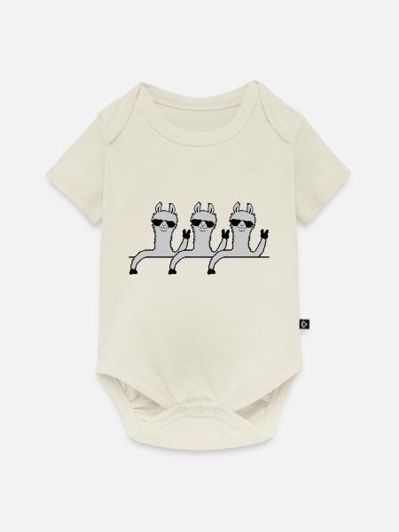 Team Comic Lamas - Baby Premium Kurzarmbody - Naturweiß