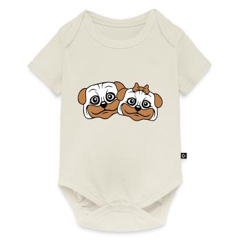 2 chiens Carlin Homme Femme Couple Deux Amoureux Amour - Body à manches courtes Premium Bébé - blanc cassé - Devant
