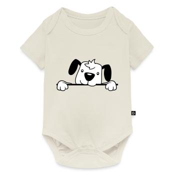 chien derrière le mur clôture signe regarder heureux mignon - Body à manches courtes Premium Bébé - blanc cassé - Devant
