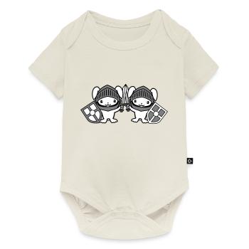 2 Hasen Ritter Schwert Schild Rüstung Helm Burg - Baby Premium Kurzarmbody - Naturweiß - Vorne