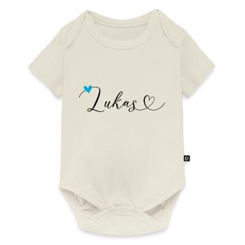 Lukas Nom Prénom Calligraphie Coeur - Body à manches courtes Premium Bébé - blanc cassé - Devant