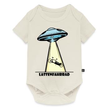 Ufo, Lastenfahrrad, Lastenrad, Cargobike, Aliens - Baby Premium Kurzarmbody - Naturweiß - Vorne