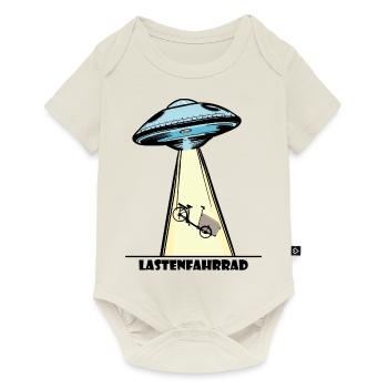 Ufo, Lastenfahrrad, Lastenrad, Cargobike, Aliens - Baby Premium Kurzarmbody - Naturweiß - Vorne