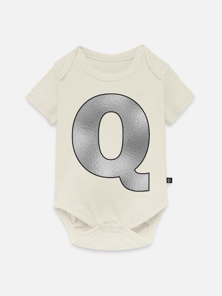 Buchstabe Q Silber - Baby Premium Kurzarmbody - Naturweiß