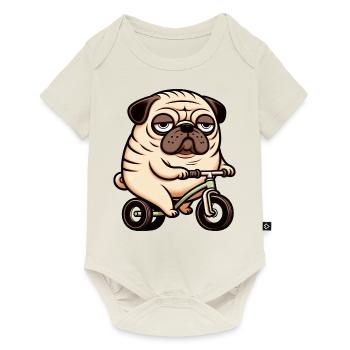 Drôle de chien carlin sur vélo tricycle draisienne - Body à manches courtes Premium Bébé - blanc cassé - Devant