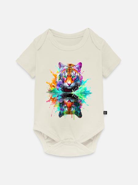 Bemalte Tiger-Reflexion - Baby Premium Kurzarmbody - Naturweiß
