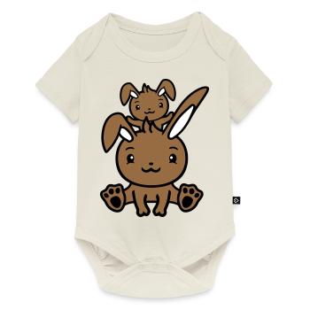 2 Bunnies Dad Mom Child Mother Sitting On Top Of Each Other - Baby Premium short-sleeve bodysuit - off white - Front