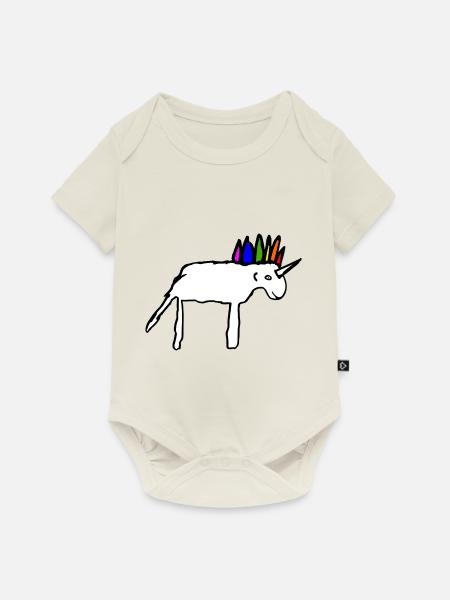 Mooie krabbelde Unicorn - Premium babyrompertje met korte mouwen - natuurwit