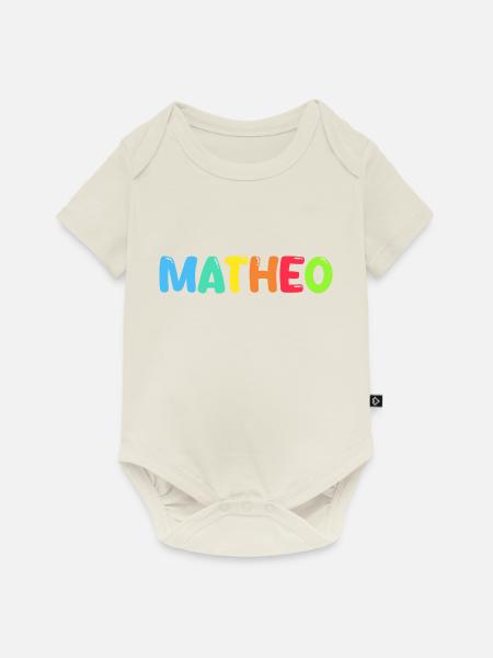 Name - Matheo - Baby Premium Kurzarmbody - Naturweiß