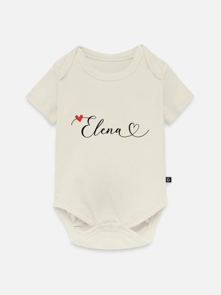 Elena Nom Prénom Calligraphie Coeur - Body à manches courtes Premium Bébé - blanc cassé