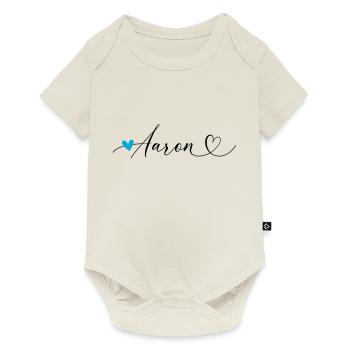 Aaron Nom Prénom Calligraphie coeur - Body à manches courtes Premium Bébé - blanc cassé - Devant