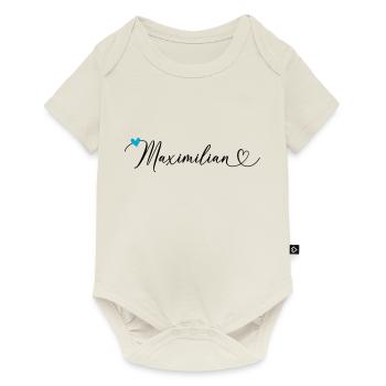 Maximilien Nom Prénom Calligraphie coeur - Body à manches courtes Premium Bébé - blanc cassé - Devant
