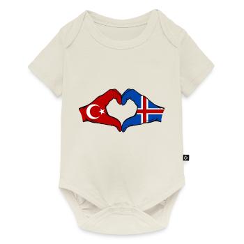 Turquie Islande Drapeau Mains Coeur Forme - Body à manches courtes Premium Bébé - blanc cassé - Devant
