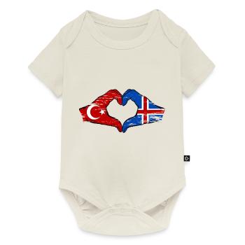 Turkey Iceland Flag Hands Heart Shape Used - Baby Premium short-sleeve bodysuit - off white - Front