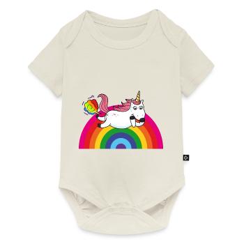 Farting licorne arc-en-ciel - Body à manches courtes Premium Bébé - blanc cassé - Devant