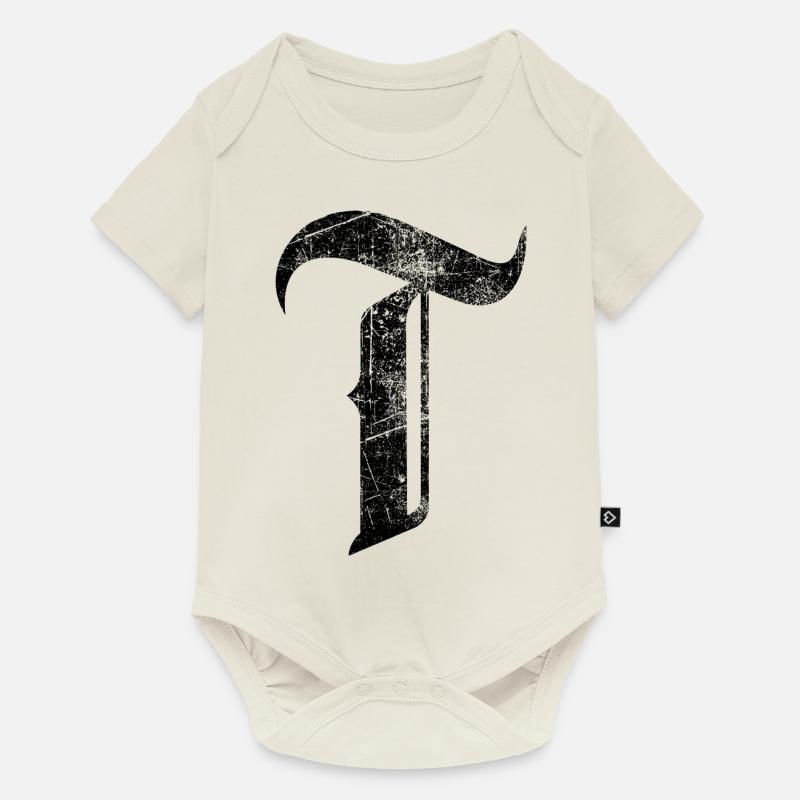 Tshirt alphabet initial T - Body à manches courtes Premium Bébé - blanc cassé