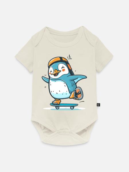 Gleiten Sie mit diesem Pinguin - Baby Premium Kurzarmbody - Naturweiß