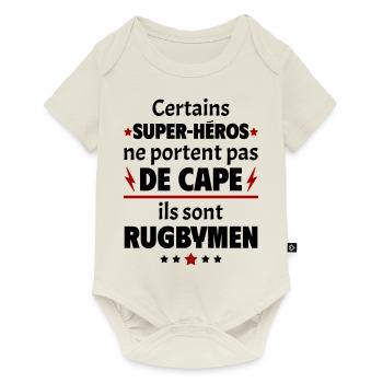 Certains super-héros sont rugbymen, cadeau noël - Body à manches courtes Premium Bébé - blanc cassé - Devant