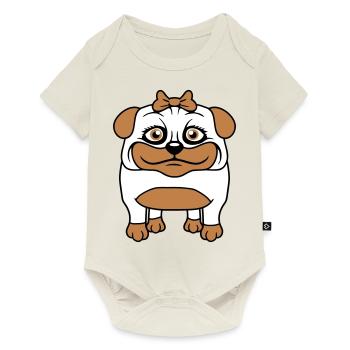 chien carlin fille jolie arc femme femme - Body à manches courtes Premium Bébé - blanc cassé - Devant