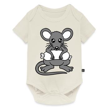 Souris grosse saucisse manger faim saucisse grillades - Body à manches courtes Premium Bébé - blanc cassé - Devant