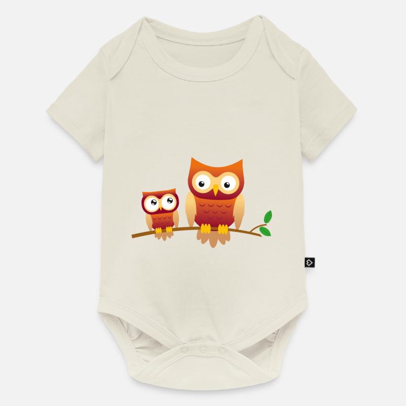 Eule mit kleiner Eule - Baby Premium Kurzarmbody - Naturweiß